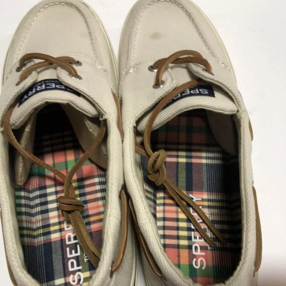 Sperry Men's Bahama II Distressed Boat Shoe Off White Size 13 M